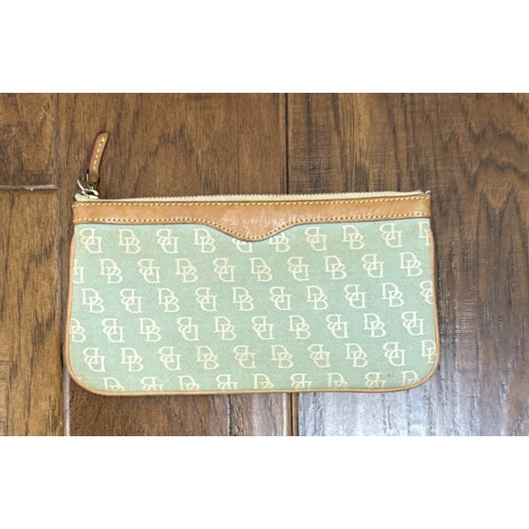 Vintage Dooney & Bourke Leather Canvas Coin/Keychain Purse Brown Blue DB Logo - Picture 1 of 7
